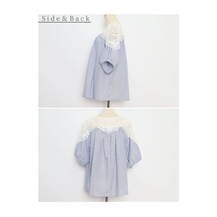 美しい花レースで華やぐストライプ柄シャツブラウス レディース ファッション | Sawa a la mode | 詳細画像22 