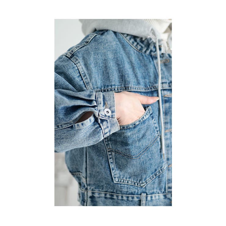 着膨れしないフェイクレイヤードデニムジャケット レディース