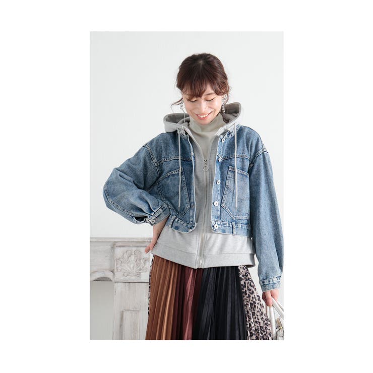 着膨れしないフェイクレイヤードデニムジャケット レディース