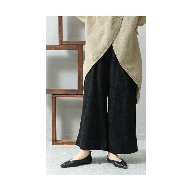 暖かな裏フリースのレースワイドパンツ【11月30日20時販売新作】