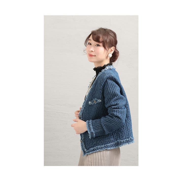 エンボス加工ノーカラージャケット【3月4日20時販売新作】
