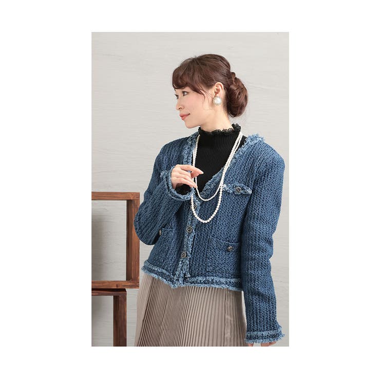 エンボス加工ノーカラージャケット【3月4日20時販売新作】