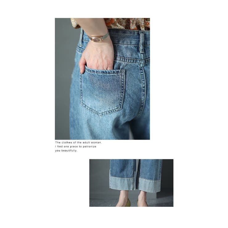 こだわり光る裾切替えデニムパンツ レディース パンツ[品番