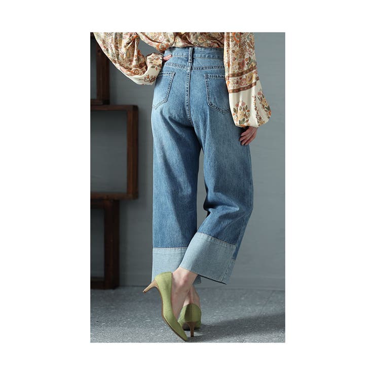 こだわり光る裾切替えデニムパンツ レディース パンツ[品番