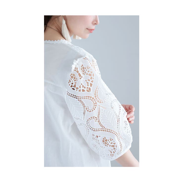 ふんわり袖レースの胸元タックコットンブラウス レディース ファッション | Sawa a la mode | 詳細画像11 