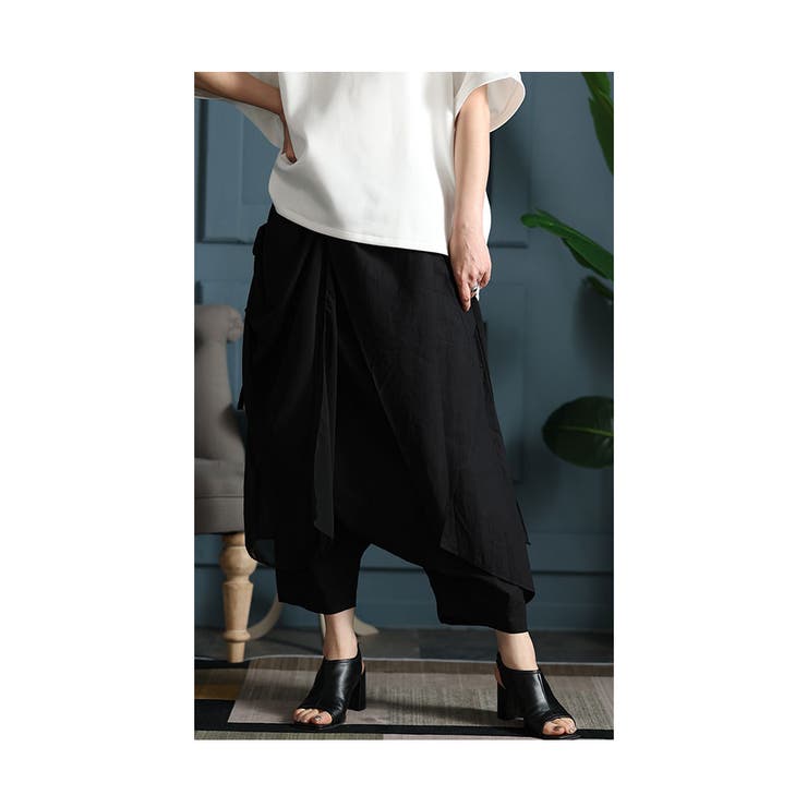 ニュアンスで差を付けるレイヤードサルエルパンツ レディース ロング  