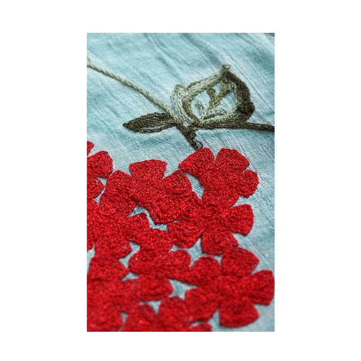 浮き上がる花刺繍コットンシャツチュニック【6月14日20時販売新作】