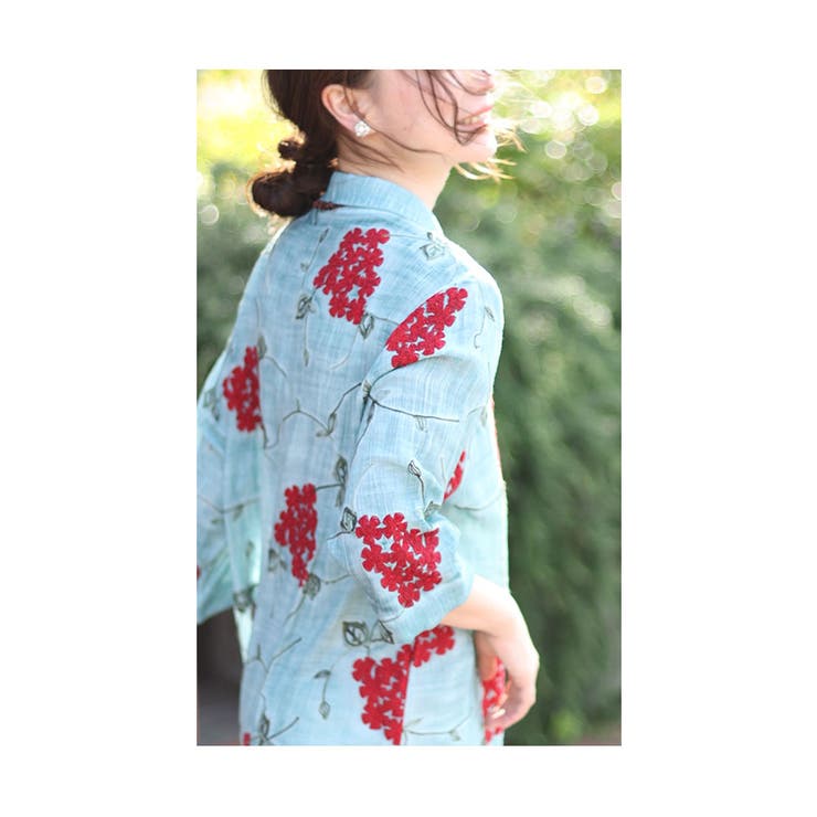 浮き上がる花刺繍コットンシャツチュニック【6月14日20時販売新作】