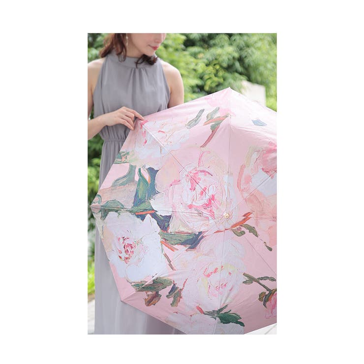 エレガントな薔薇の花が咲く晴雨兼用折りたたみ傘 レディース
