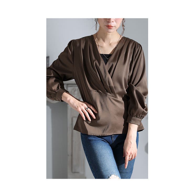 ブラウン | 女度上がるカシュクールブラウス レディース トップス | Sawa a la mode