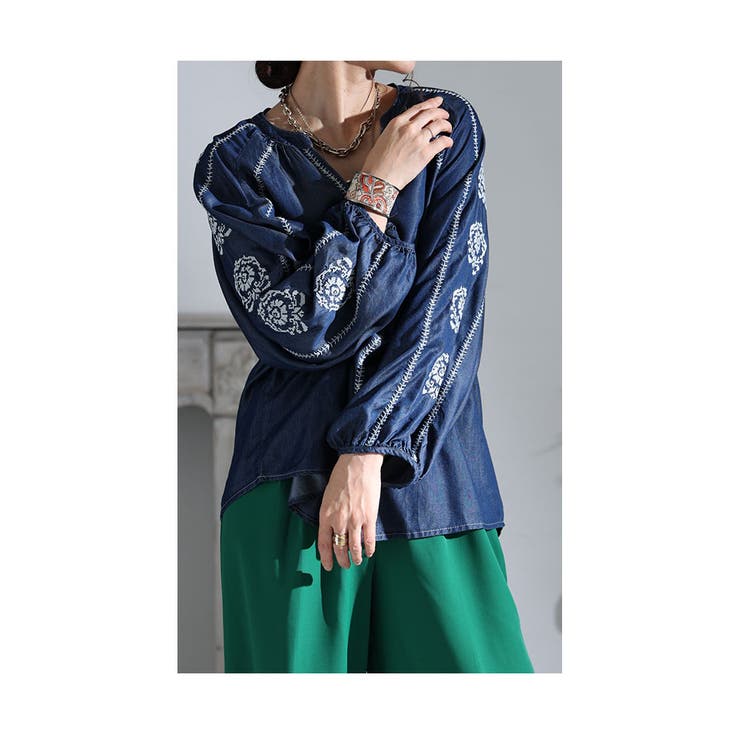 フォークロア刺繍のダンガリーブラウス レディース トップス[品番：SLMW0009793]｜Sawa a la mode（サワアラモード  ）のレディースファッション通販｜SHOPLIST（ショップリスト）