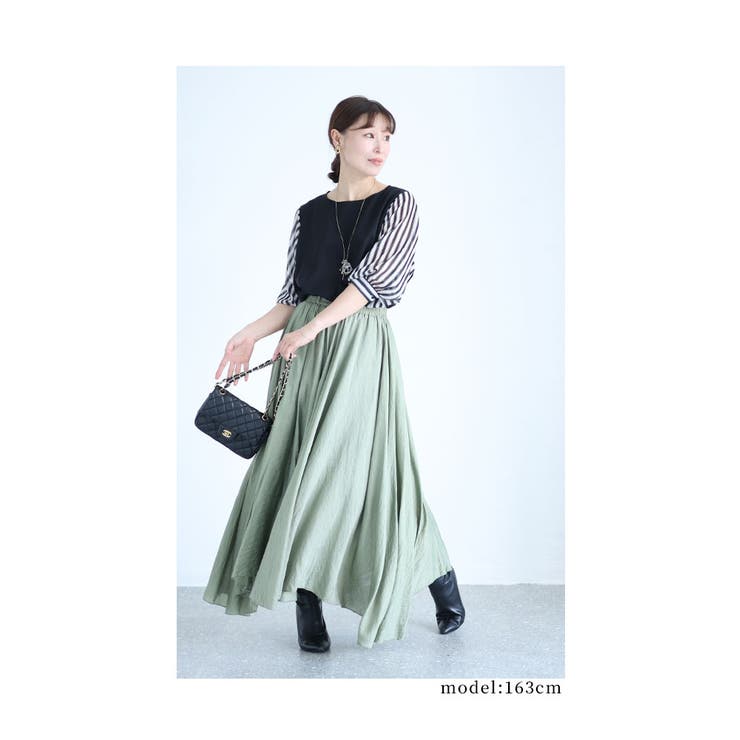 ストライプ柄ふんわり袖ブラウストップス【9月16日20時販売新作】
