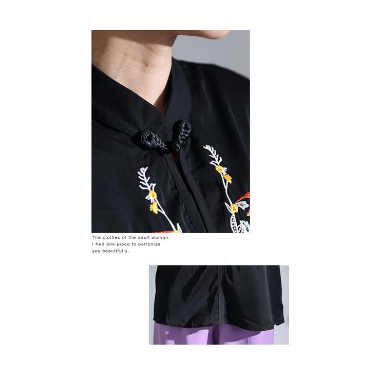 レトロ花刺繍のチャイナ風シャツ トップス シャツ[品番：SLMW0009842 ...