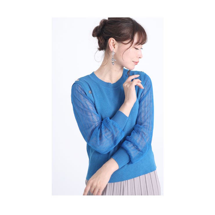 美しく透ける袖レースのニットトップス【9月20日20時販売新作】