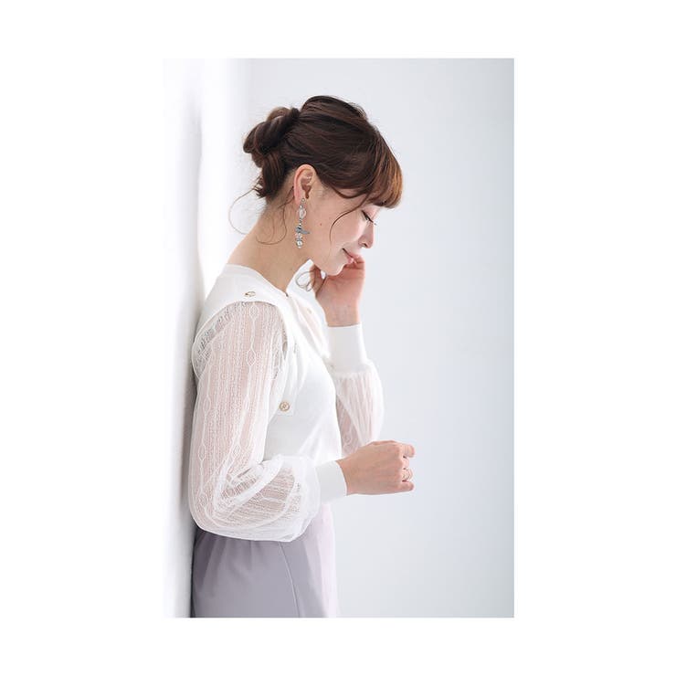 美しく透ける袖レースのニットトップス【9月20日20時販売新作】