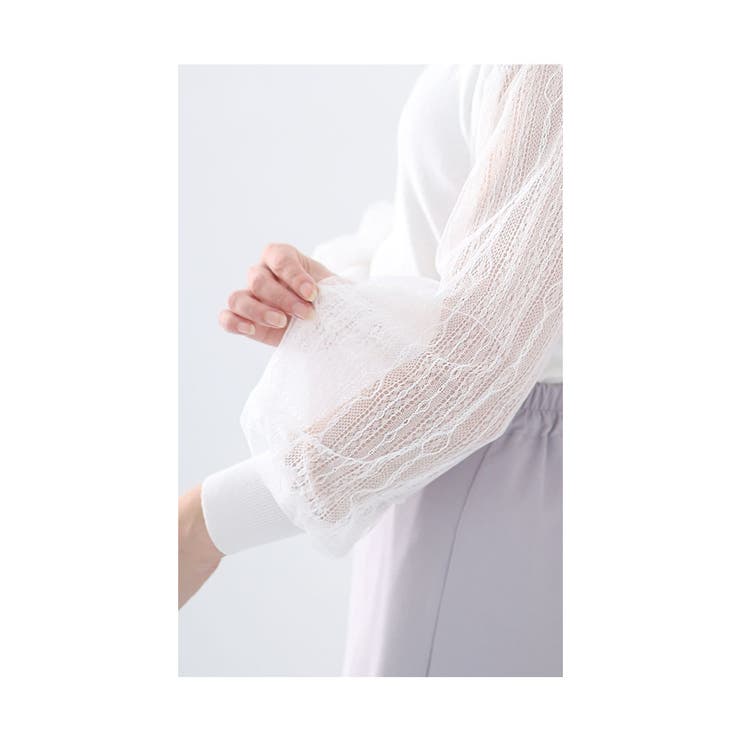 美しく透ける袖レースのニットトップス【9月20日20時販売新作】