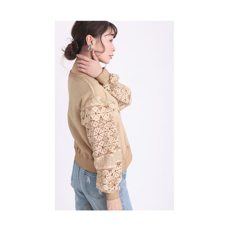 連なる花レース袖のスウェットトップス【10月7日20時販売新作】