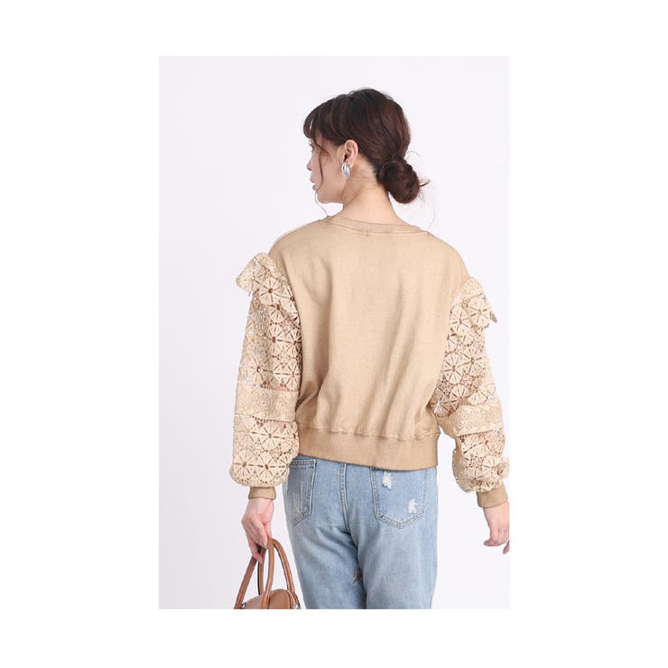 連なる花レース袖のスウェットトップス【10月7日20時販売新作】