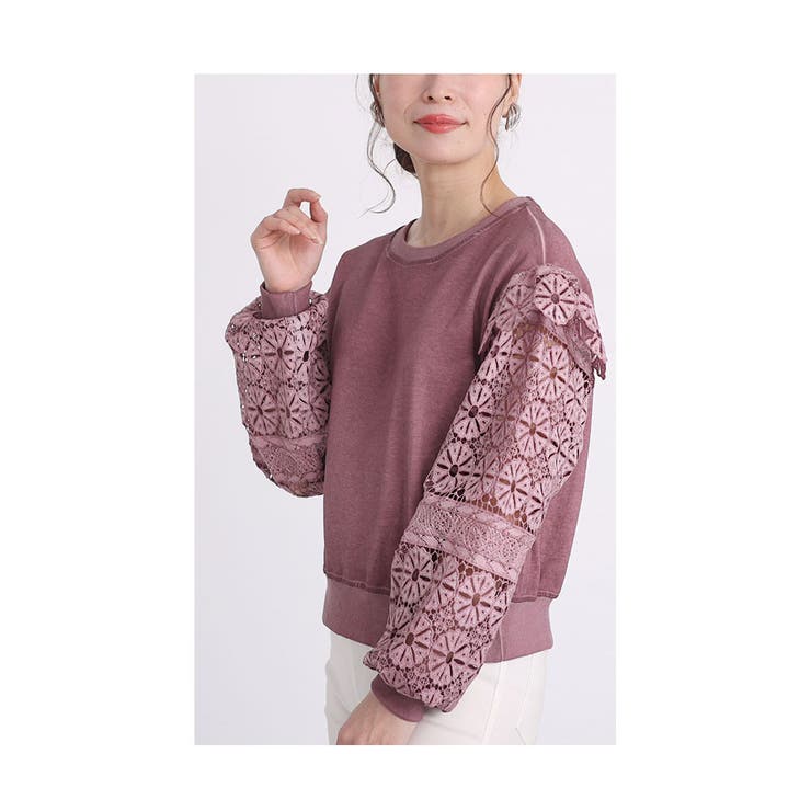 連なる花レース袖のスウェットトップス【10月7日20時販売新作】