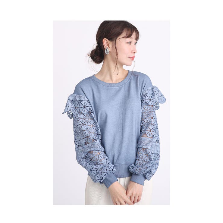 連なる花レース袖のスウェットトップス【10月7日20時販売新作】