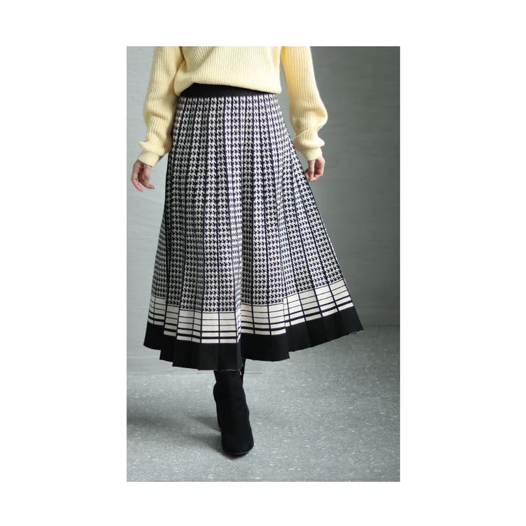 千鳥格子柄ニットプリーツスカート【10月21日20時販売新作】