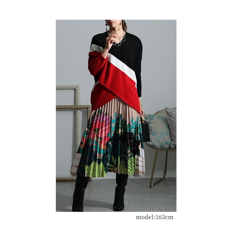 着痩せに導く日本製配色スリットニット レディース トップス | Sawa a la mode | 詳細画像12 