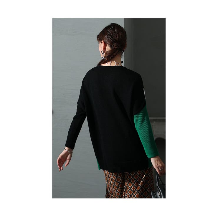 着痩せに導く日本製配色スリットニット レディース トップス | Sawa a la mode | 詳細画像16 