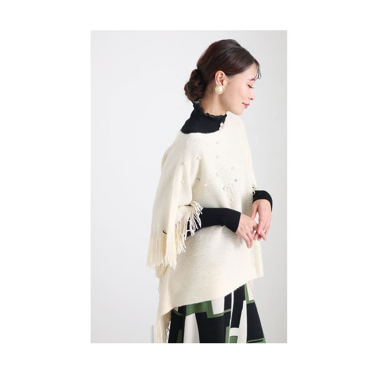 ゆったり体を包み込むフリンジニットポンチョ レディース ファッション | Sawa a la mode | 詳細画像20 