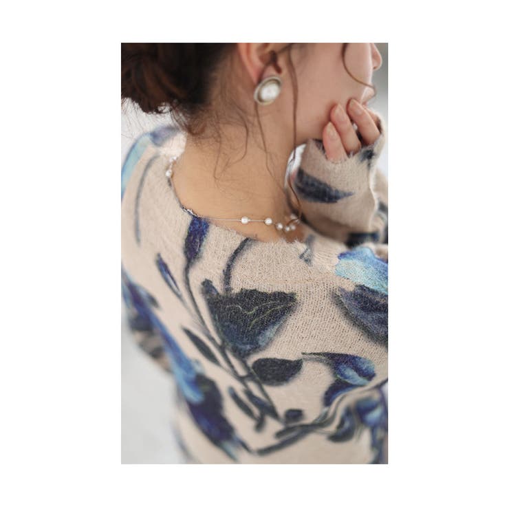 ストーン煌めく青い薔薇の起毛ニットトップス レディース ファッション | Sawa a la mode | 詳細画像12 