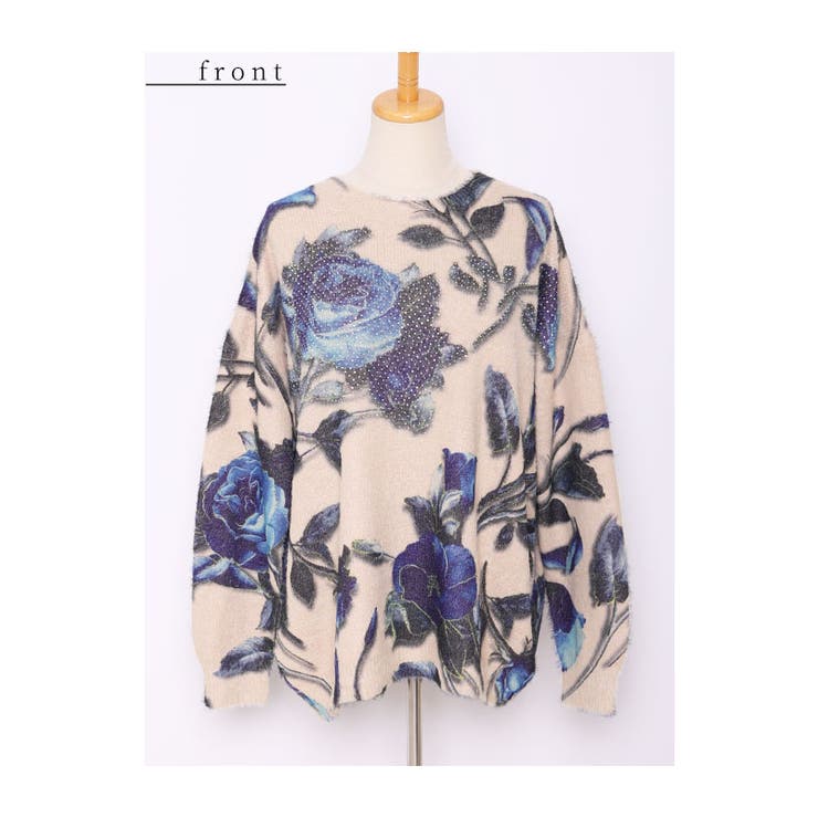 ストーン煌めく青い薔薇の起毛ニットトップス レディース ファッション | Sawa a la mode | 詳細画像21 