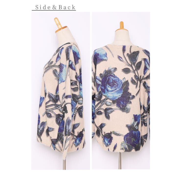 ストーン煌めく青い薔薇の起毛ニットトップス レディース ファッション | Sawa a la mode | 詳細画像22 