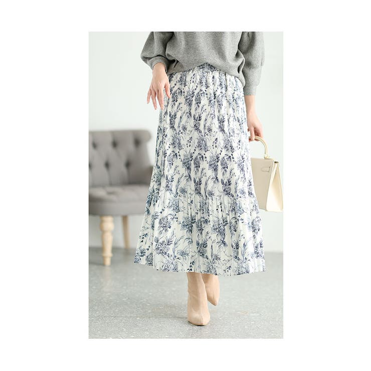 暖かな裏フリースの花柄プリーツスカート【12月6日20時販売新作】