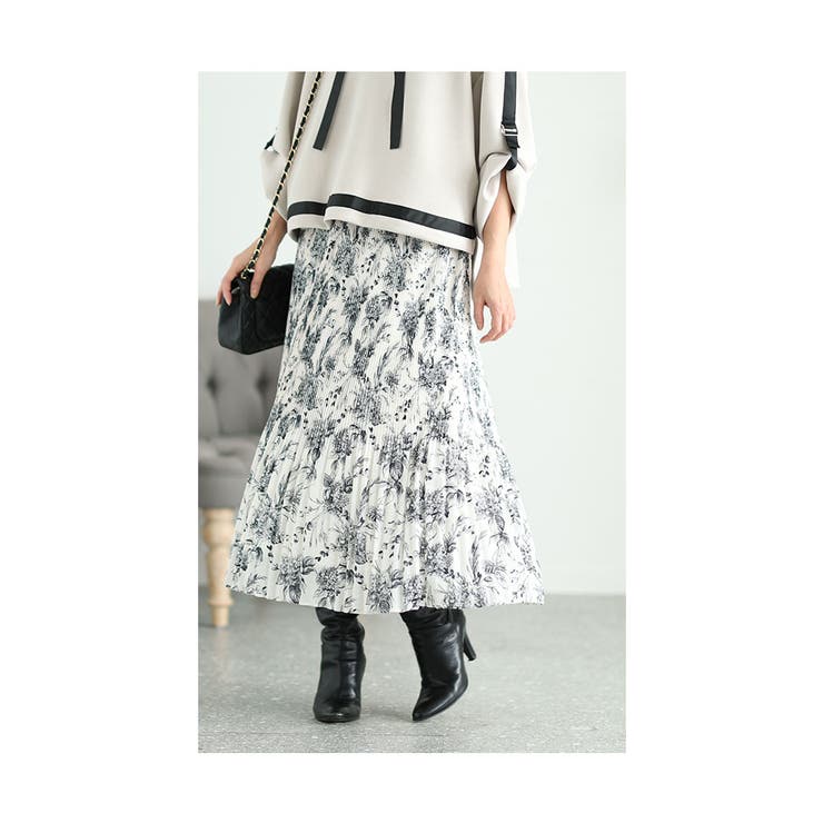 暖かな裏フリースの花柄プリーツスカート【12月6日20時販売新作】