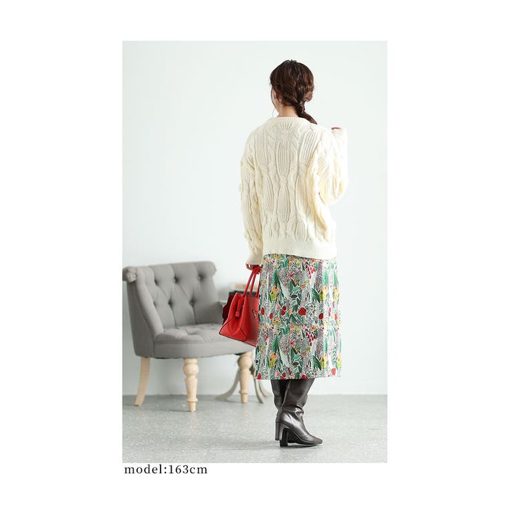 ぽこぽこ可愛いお花咲くケーブル編みニットトップス【12月20日20時販売新作】