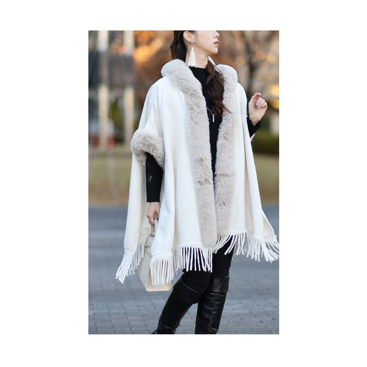 新品 ファーポンチョコート 衿ファー付ポンチョコート | コート