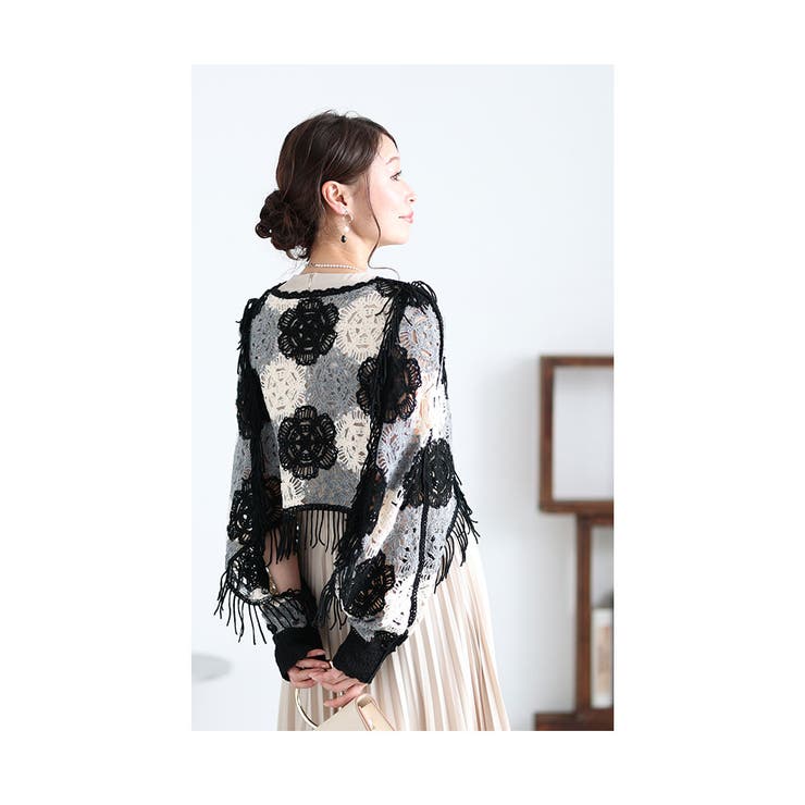 重ねて花咲くクロシェ編みフリンジドルマントップス【1月17日20時販売新作】