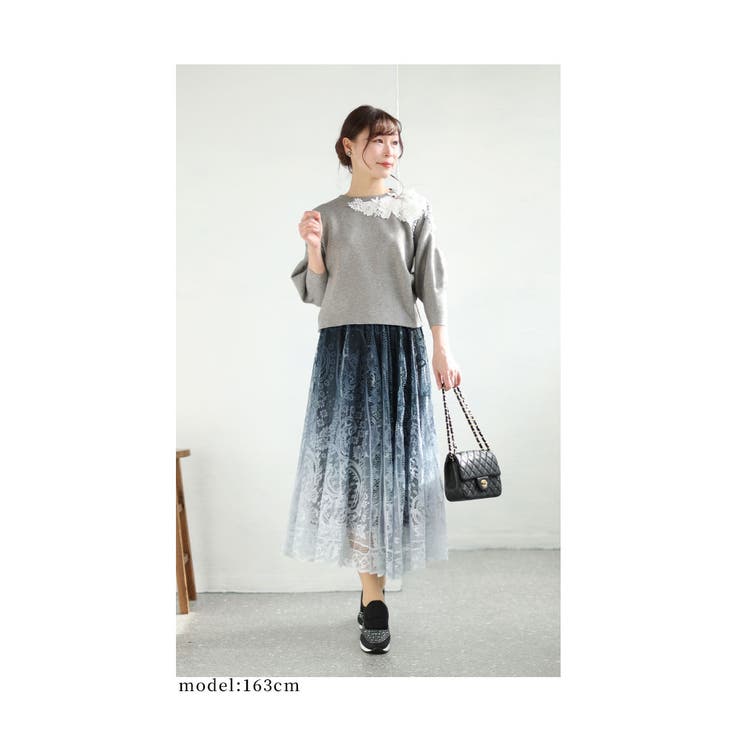 浮き立つ花モチーフレースのニットトップス レディース ファッション | Sawa a la mode | 詳細画像5 