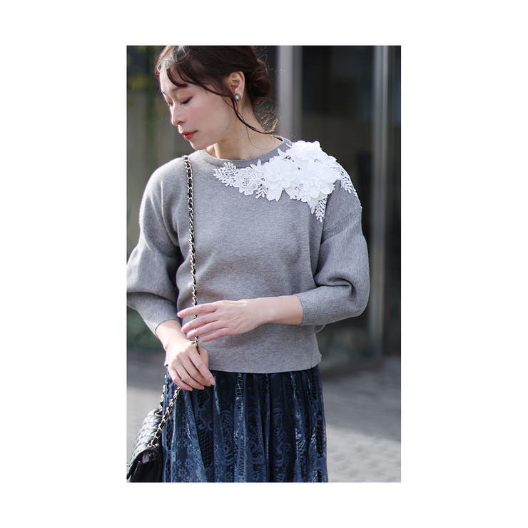 浮き立つ花モチーフレースのニットトップス レディース ファッション | Sawa a la mode | 詳細画像21 