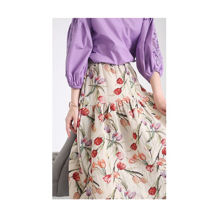 艶やかに咲くチューリップのゴブラン織りフレアスカート レディース 