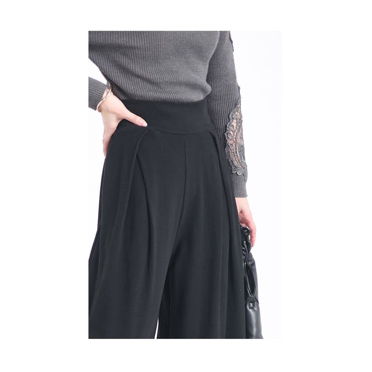 裾が床につかないストレッチタックワイドパンツ【2月7日20時販売新作】