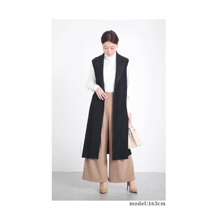 裾が床につかないストレッチタックワイドパンツ【2月7日20時販売新作】