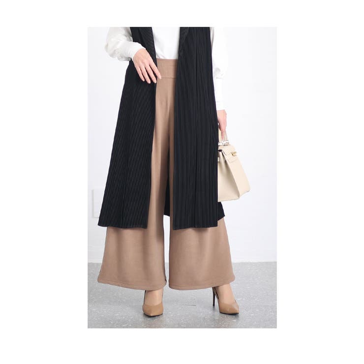 裾が床につかないストレッチタックワイドパンツ【2月7日20時販売新作】