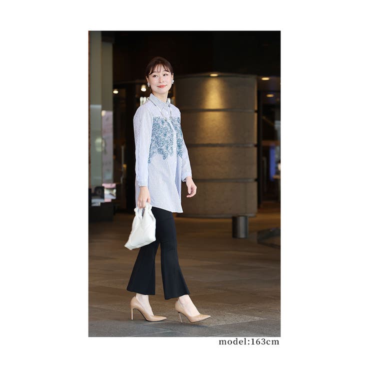 花刺繍ストライプシャツチュニック【2月24日20時販売新作】