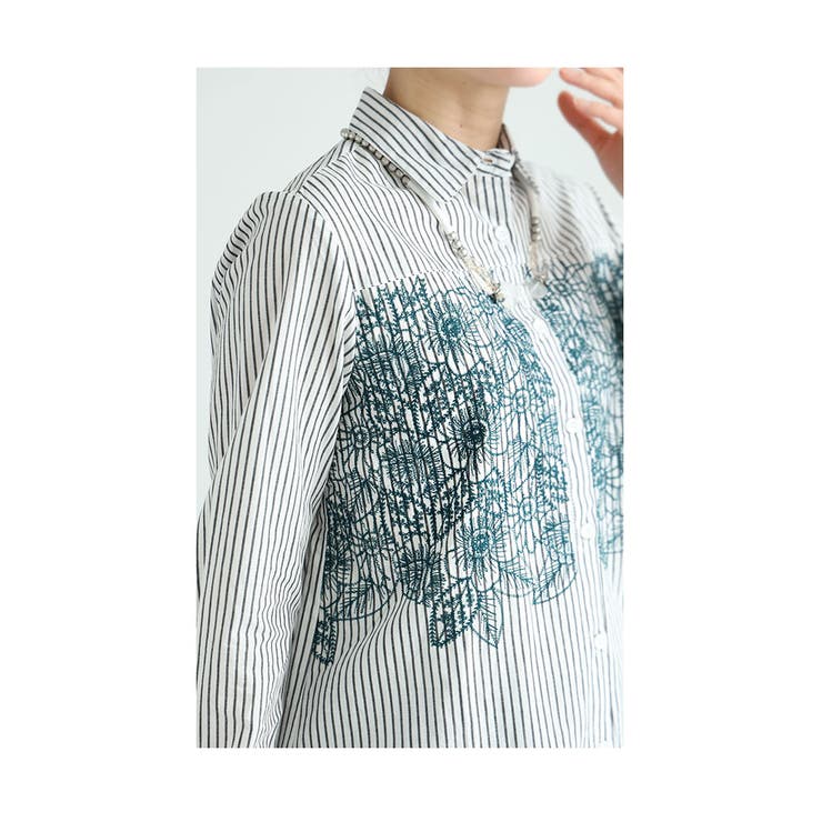 花刺繍ストライプシャツチュニック【2月24日20時販売新作】