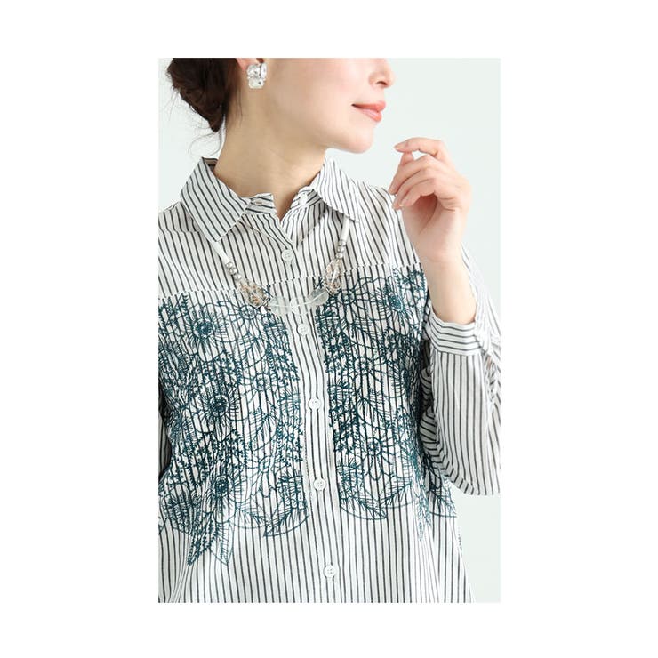 花刺繍ストライプシャツチュニック【2月24日20時販売新作】