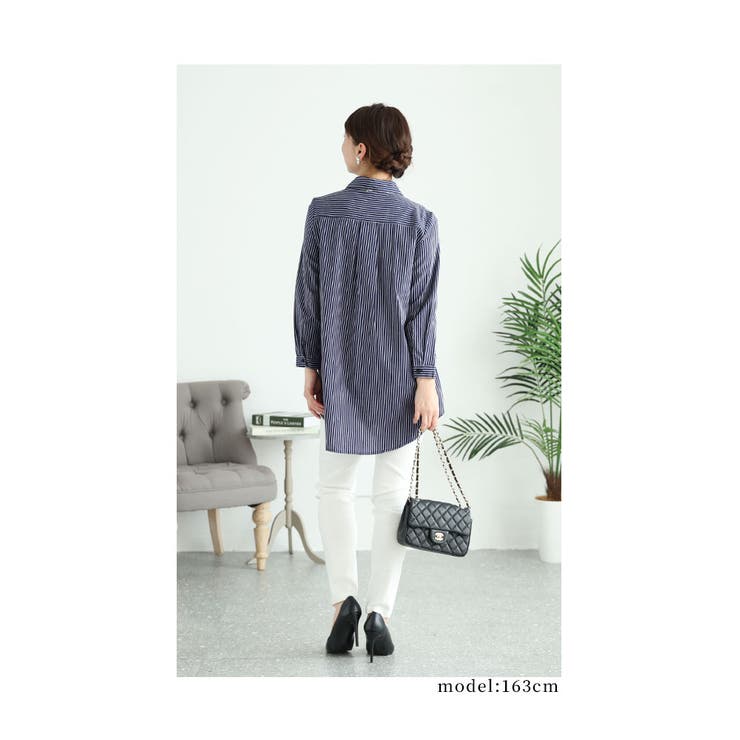 花刺繍ストライプシャツチュニック【2月24日20時販売新作】