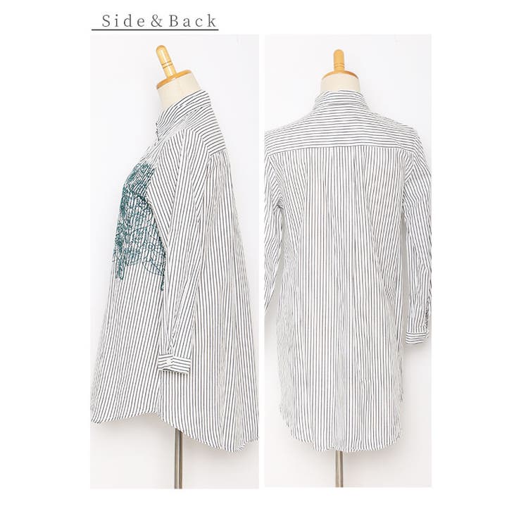 花刺繍ストライプシャツチュニック【2月24日20時販売新作】