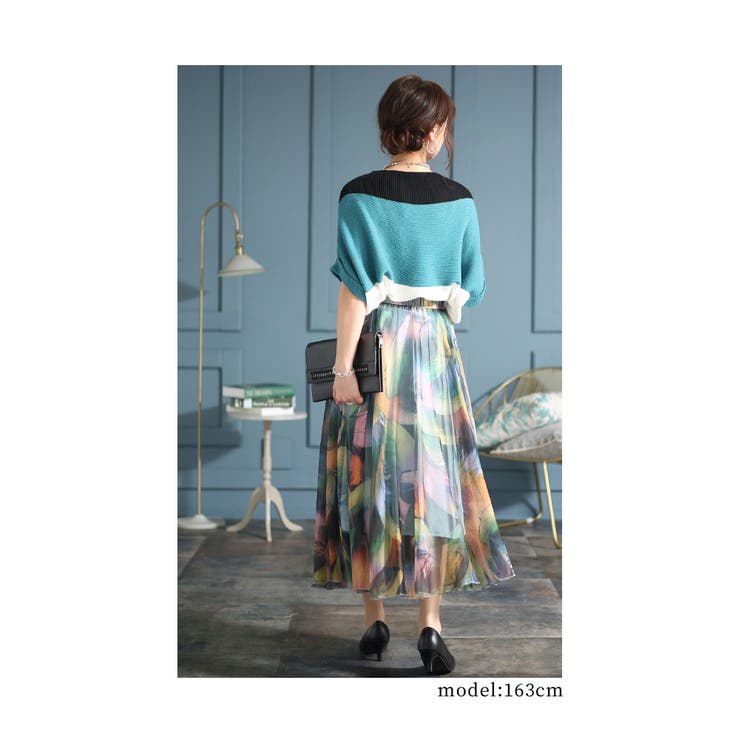 32ヤード シフォンスカート 軽やかに舞うように美しい羽根柄シフォンスカート レディース