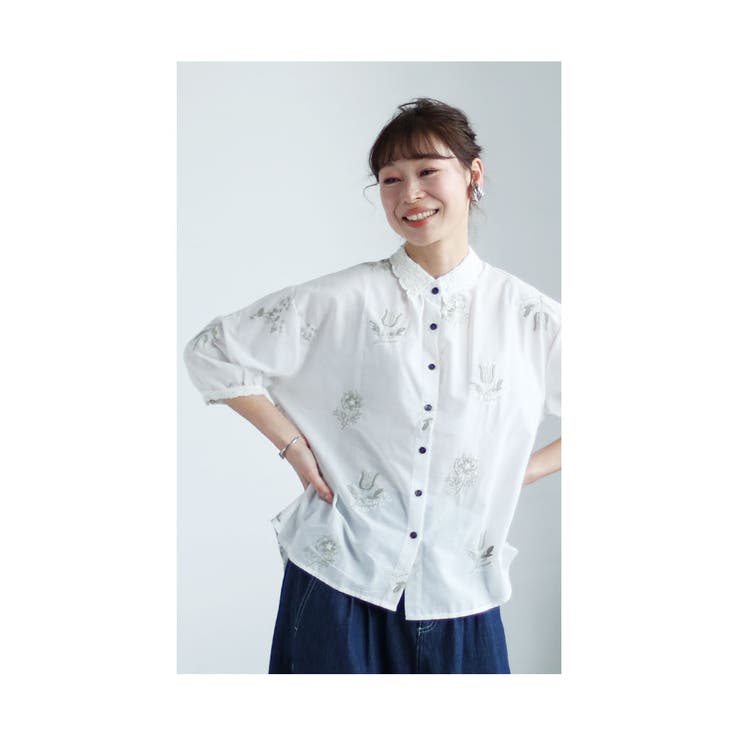 花刺繍舞うレース襟コットンブラウス【3月6日20時販売新作】