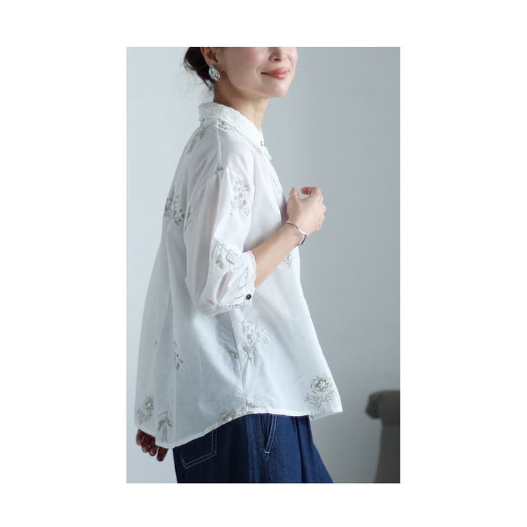 花刺繍舞うレース襟コットンブラウス【3月6日20時販売新作】